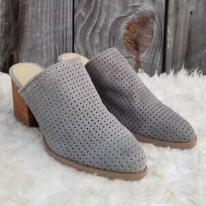 Gray Suede Mule Marc Fisher Ripley Size 7.5 Chunky Heeled Slide Leather